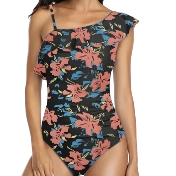 Summer Mae Womens Sz Large One Shoulder Ruffle Swimsuit Tummy Control One-Piece - Picture 1 of 13
